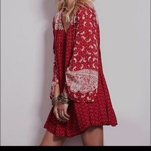 Free People Bell Sleeve Red And White Dress